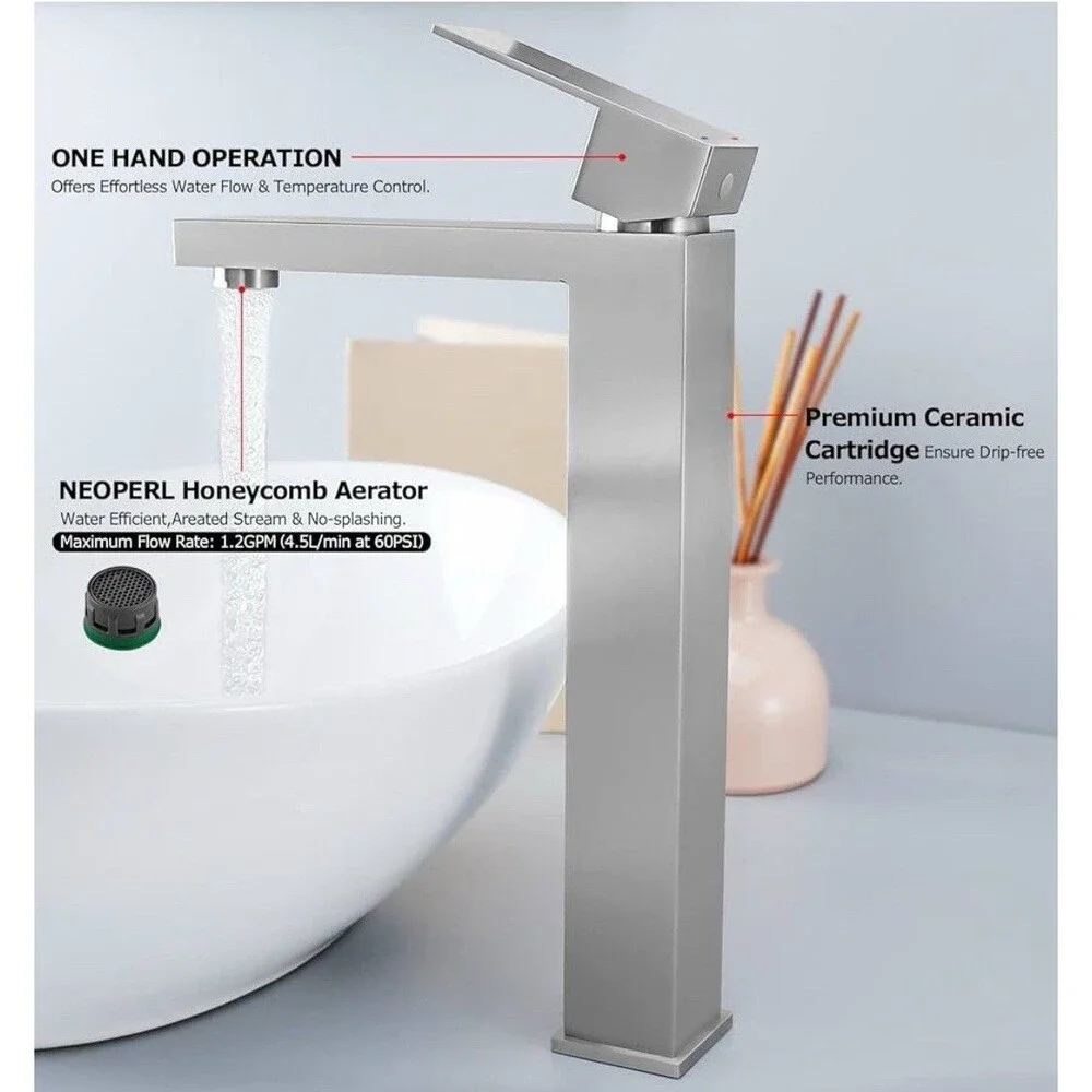 Etica Sink Facuet Single Handle Morden Tall Bathroom Sink Faucet
